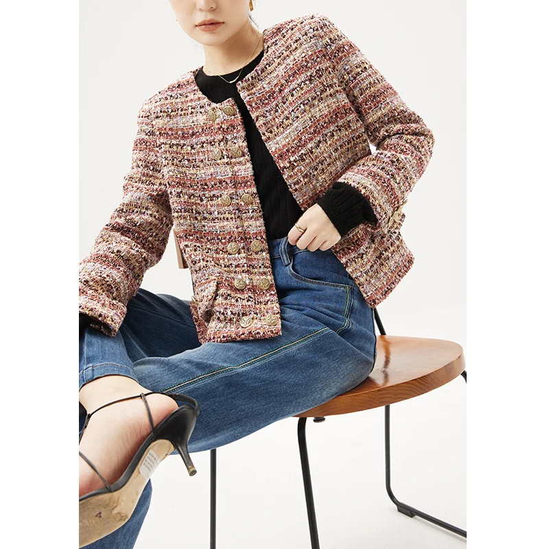 

Женская твидовая куртка на осень и зиму, 2022 шерсть, 60% хлопок