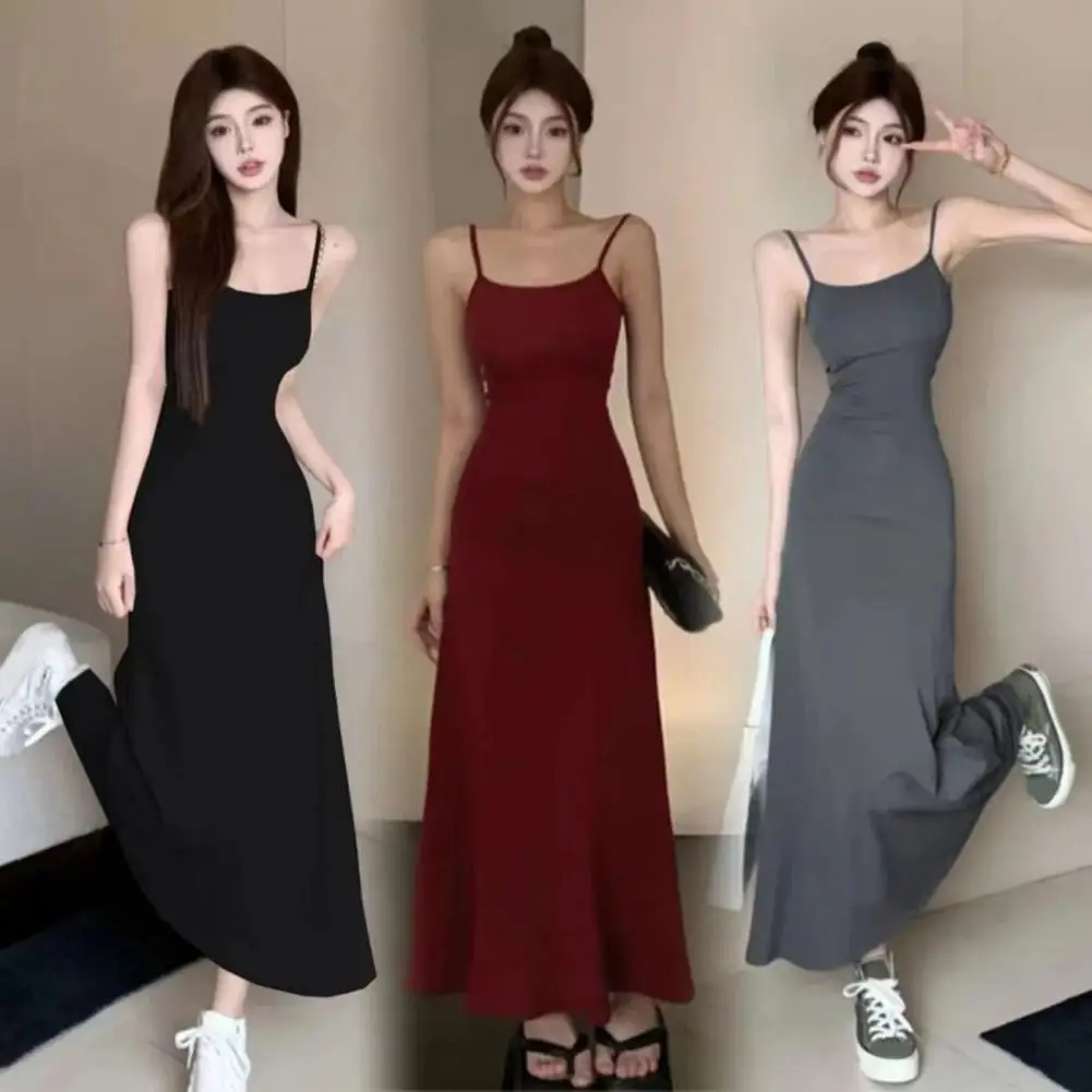 Charming Lady Strappy Dress Slim Fit Pullover Loose Hem Summer Maxi Dress  Breathable Women Summer Dress Female Clothes