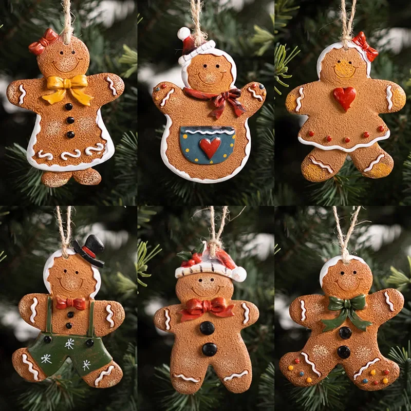 

Christmas Resin Gingerbread Man Tree Pendant Ornaments Holiday Party Supplies Navidad Decor Xmas Hanging for 2024 New Year Gift