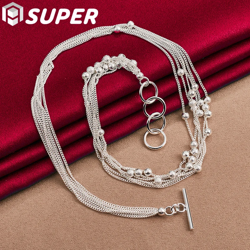 

925 Sterling Silver Multi Chain Frosted Ball Grape Bead Ball Necklace For Woman Wedding Engagement Party Charm Jewelry