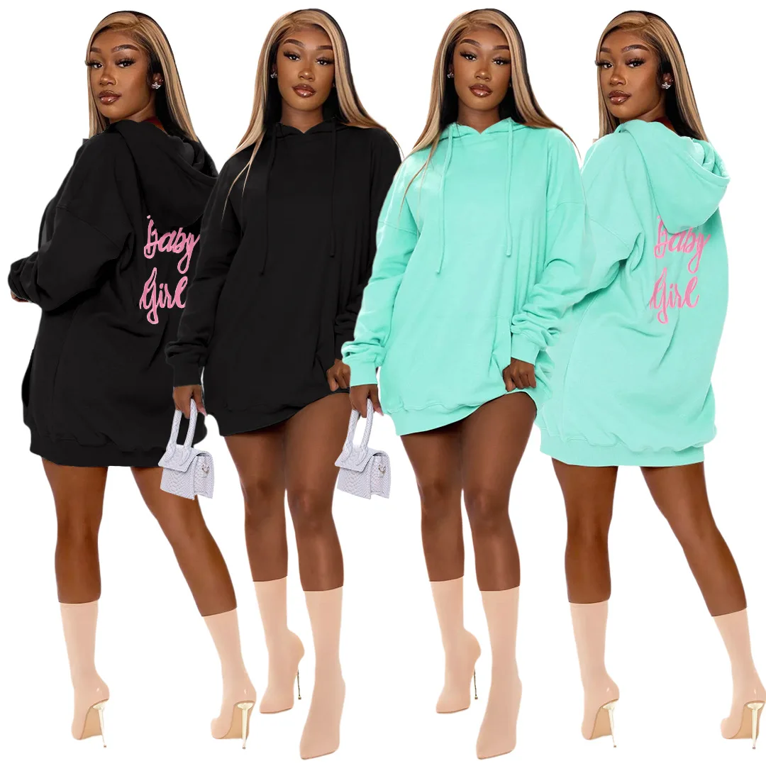 

GL6530 Ladies Sweater Spring Autumn Women's Fashion Personality Solid Color Embroidery Pocket Hooded Sweater Women