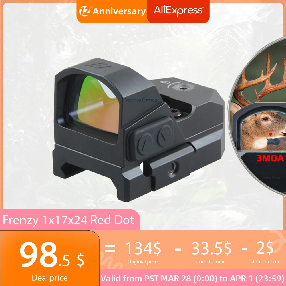 

Vector Optics Frenzy 1x17x24 AR15 M4 AK47 Pistol Red Dot Scope 9mm Mini Sight With Water Proof Fit 21mm Picatinny GLOCK 17 19