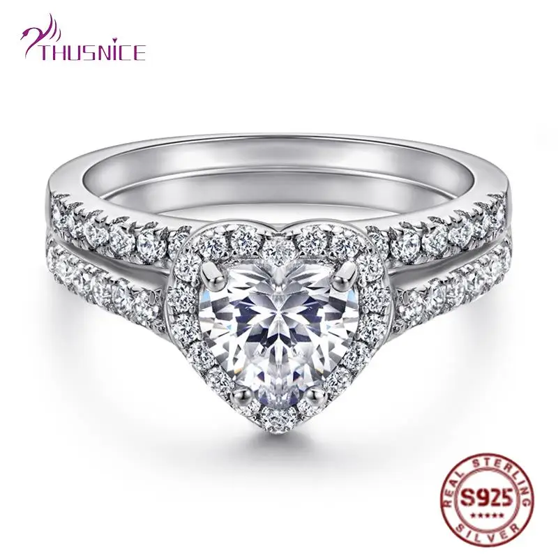 Женские кольца из чистого серебра 100% пробы роскошные в форме сердца для женщин