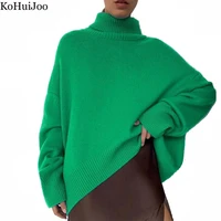 kohuijoo turtleneck sweaters for women 2022 casual solid autumn winter ladies long sleeve pullover loose oversized sweater