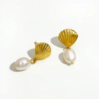 perisbox gold shell natural freshwater pearl earrings irregular 925 sterling silver earrings for women vintage drop earrings