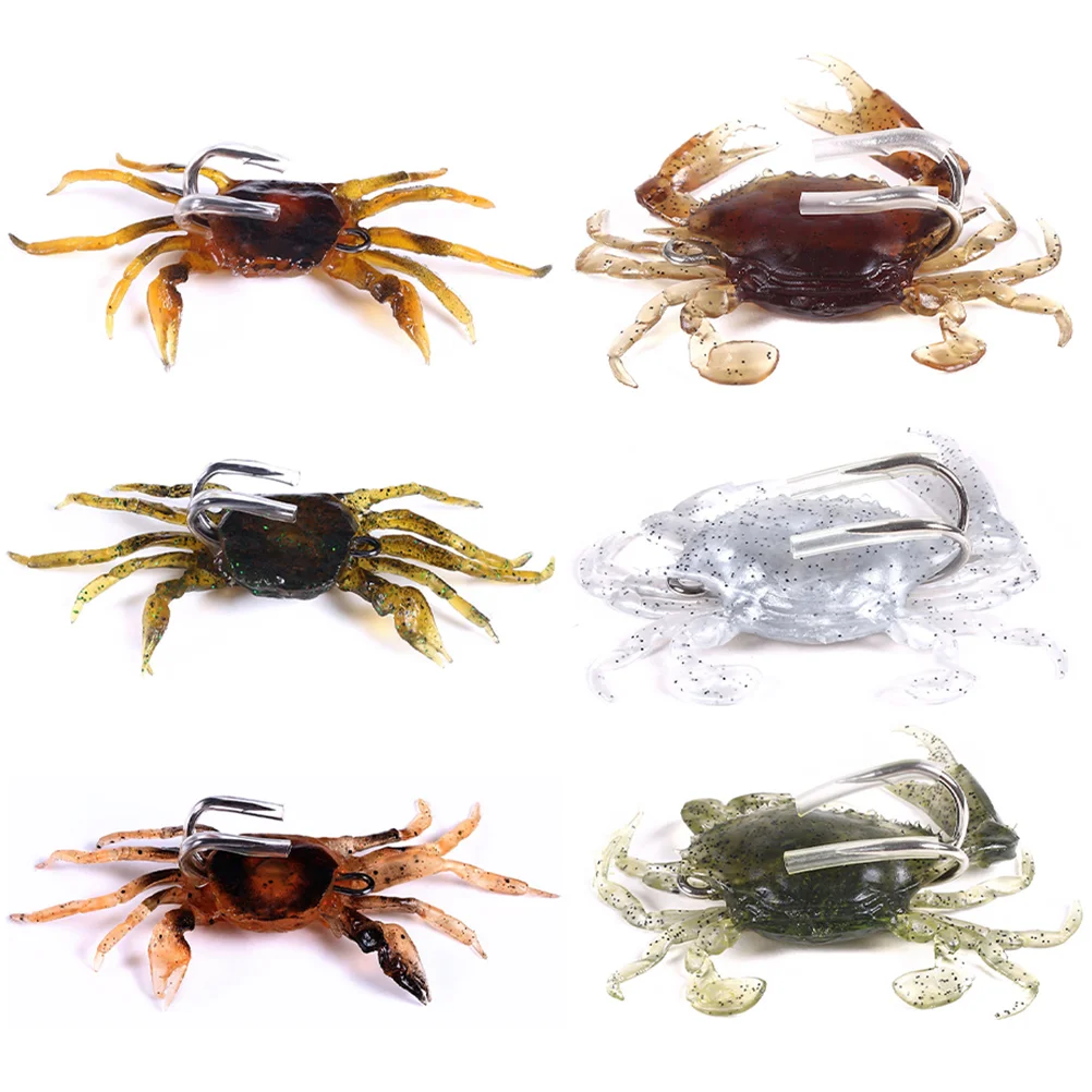 

6 Pcs Submerged Simulation Crab Bait Bass Fishing Kit Simulated Baits Silica Gel Freshwater