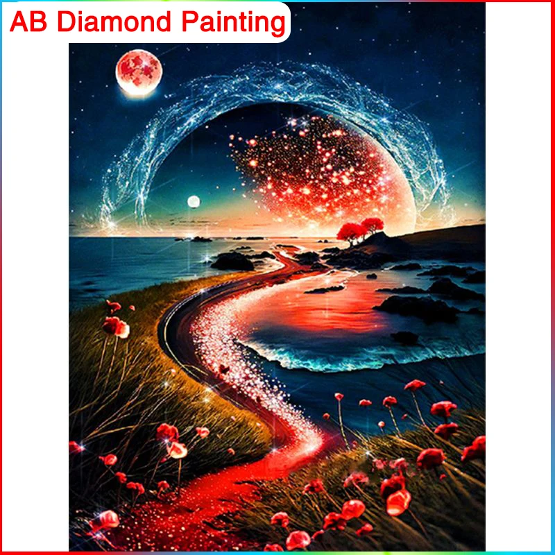 

GATYZTORY Seaside AB Diamond Painting Cross Stitch Kit Mosaic River Embroidery Landscape Creative Hobbies Home Decoration