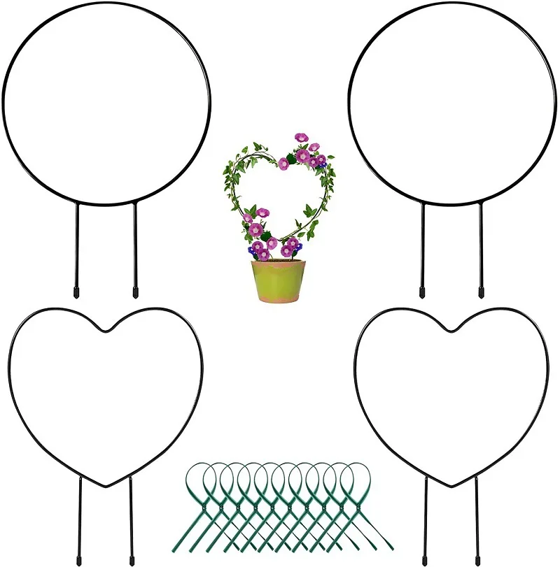 

4 шт. железная стойка для поддержки садовых растений, подставка в форме сердца, круглая стойка для подъема винограда, подставка для цветов, рамка для украшения сада «сделай сам»