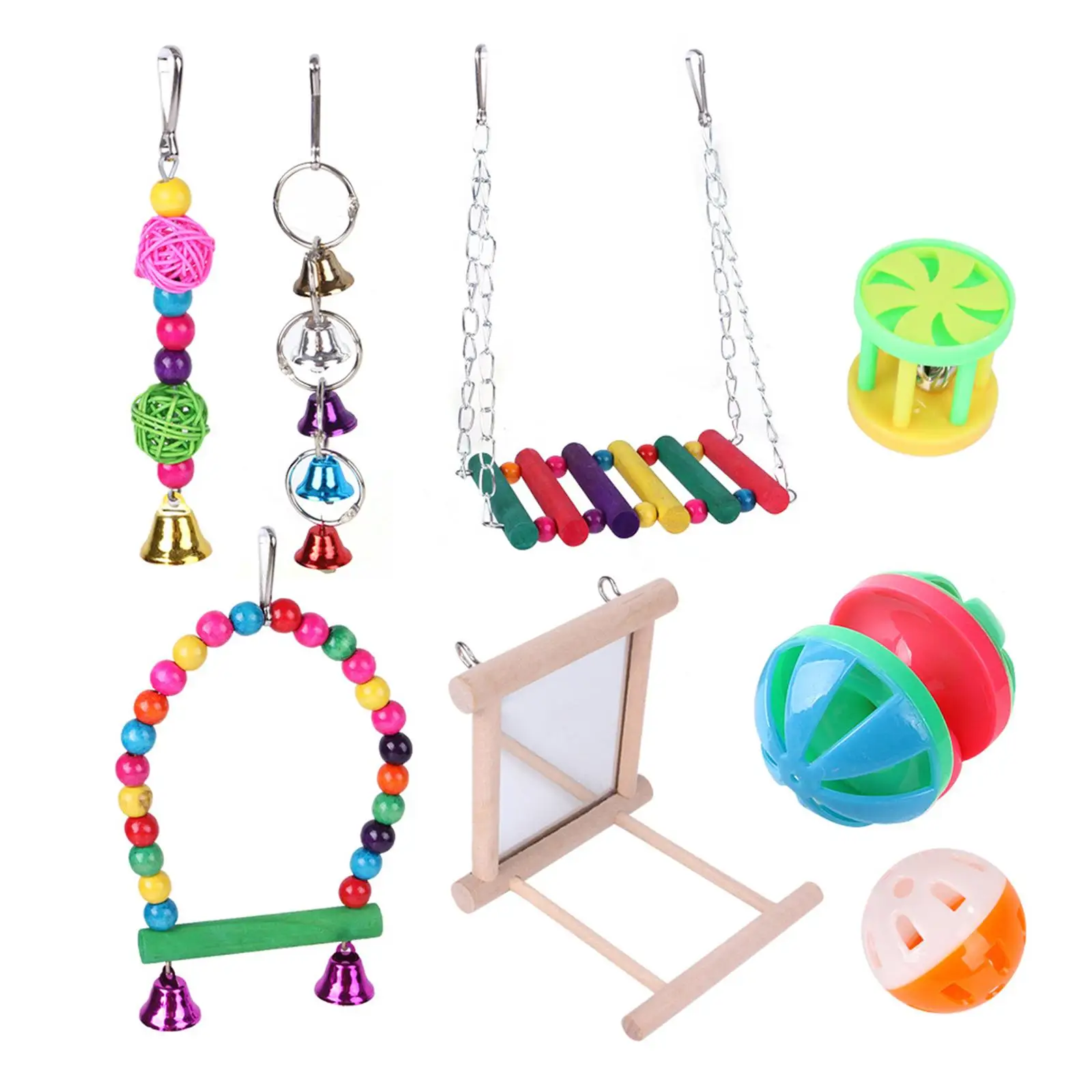 

8Pcs Large Parrot Toys Kit Cage Hanging Toy Bird Swing Toy for Hamster Chinchilla Rabbit Cockatiels Budgies Finches Conures