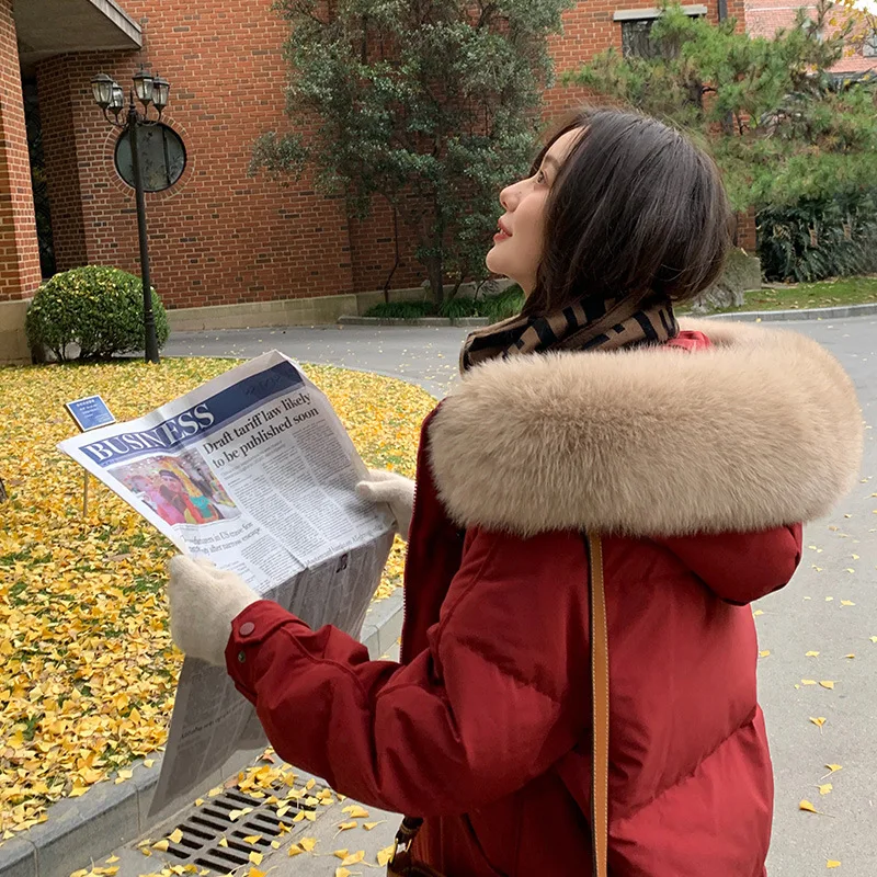 Thickened Down Jacket Women's Medium-length Winter White Duck Down Cotton Jacket Solid Colour Warm Slim Knee-length Waist Coat