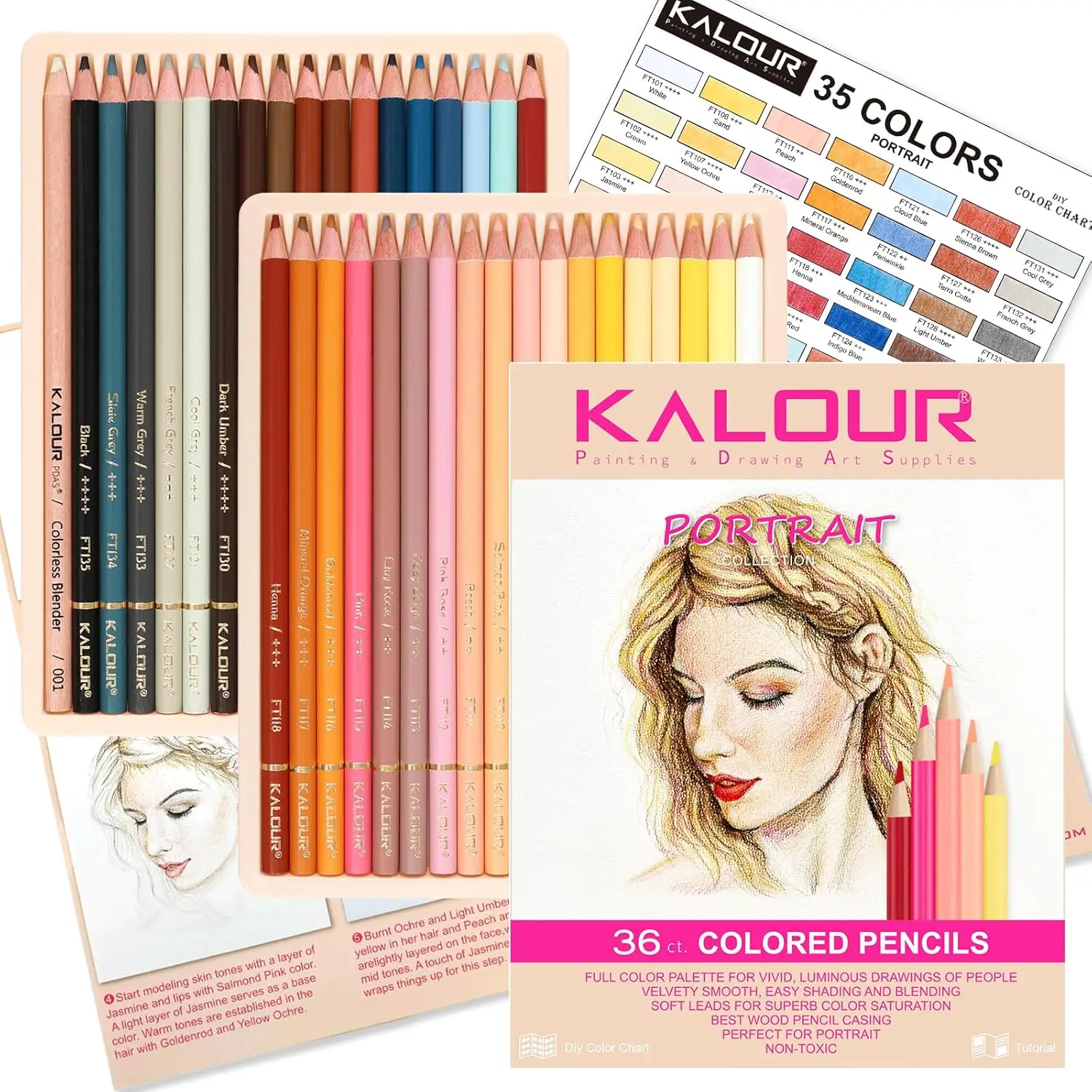 

36 Оттенков Карандашей Для Цвета Кожи KALOUR Для Начинающих И Взрослых Художников, Набор Масляных Маркеров Для Рисования