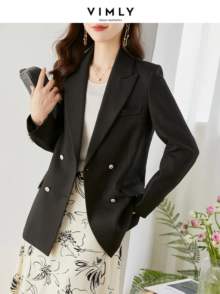 Vimly Korean Style Spring Black Blazers Jacket for Women Office Ladies Professional Loose Long Sleeve Solid Work Business Suit