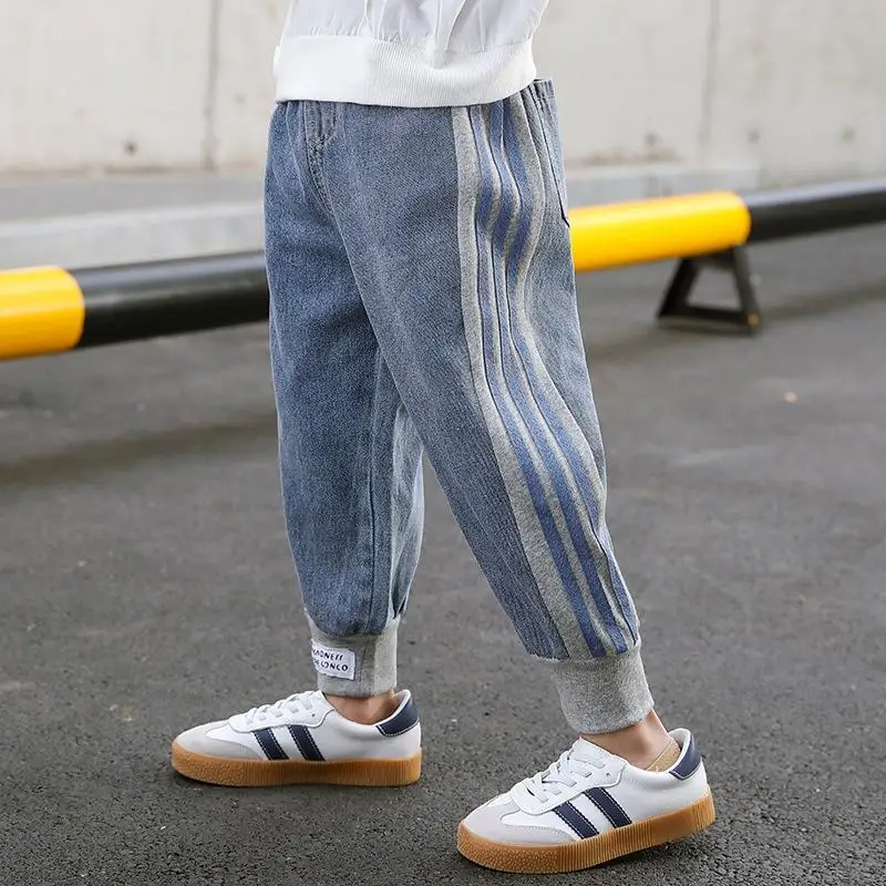 

Детская одежда, свободные брюки для мальчиков, демисезонные детские джинсы в полоску, детские брюки в полоску, спортивные штаны для отдыха д...