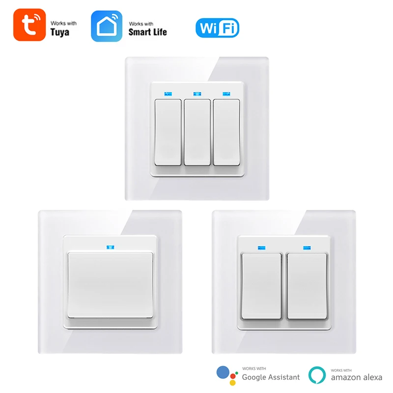 

16A Tuya Smart Wall Light Switch EU Glass Wall Button Panel Wireless Remote Socket Timing APP Control Work with Alexa Google