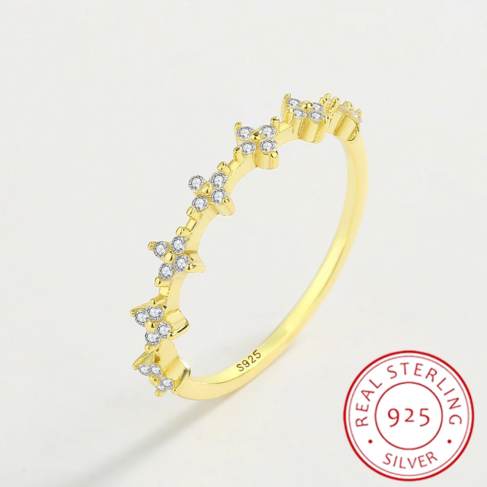 

2022 NEW Creative 18K Gold Small Fowers Full Of Diamonds Couple Ring For Women Genuine Silver Geometric Valentine's Day Jewelry