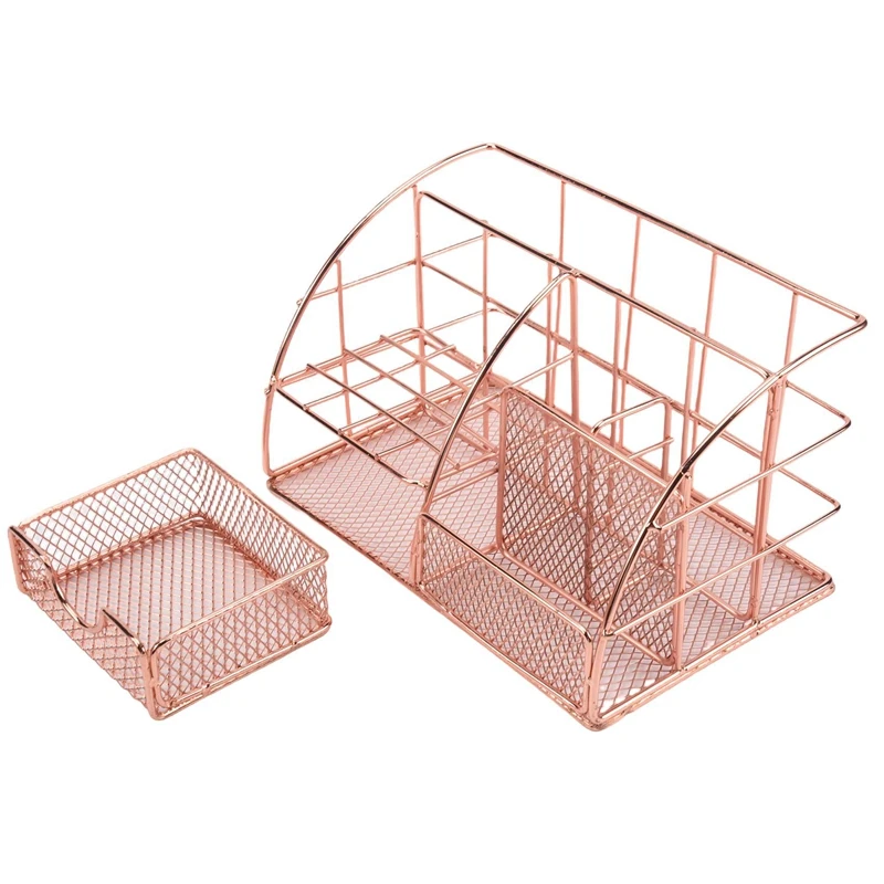 

Rose Gold Ladies Desktop Storage Box, Multi-Purpose Desktop Storage Box, With Pen Holder, Paper Storage Box And Desk Drawer Stor