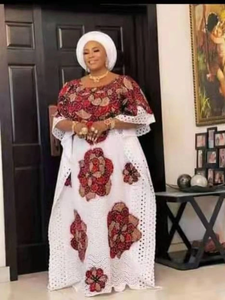 

African White Lace Dresses for Women 2022 New African Women Plus Size Long Dress African Clothes Women