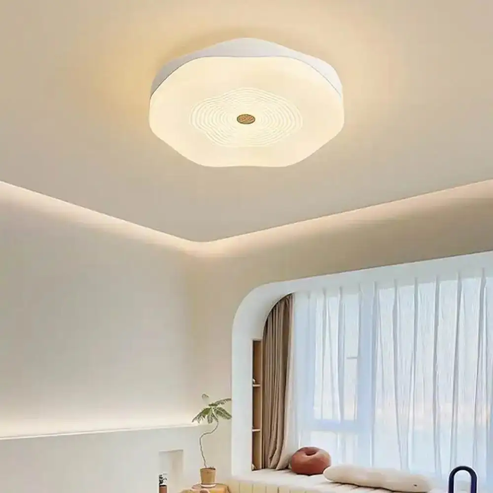 

flower design with wood grain bedroom lighting intelligent remote control APP frequency conversion mute LED ceiling fan light