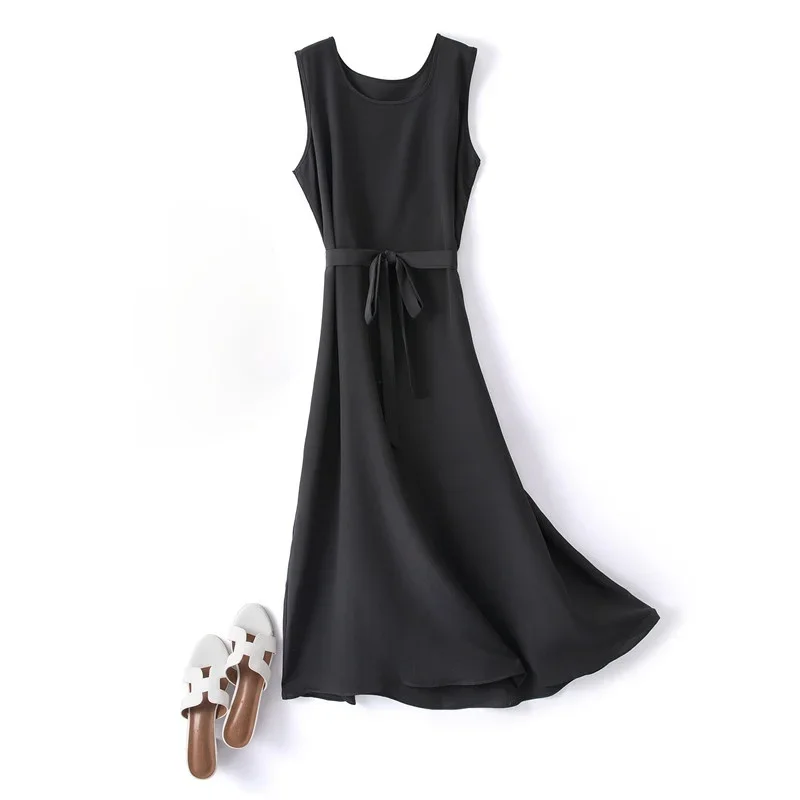 Женское длинное шелковое платье повседневное черное без рукавов модель Pph5050 на