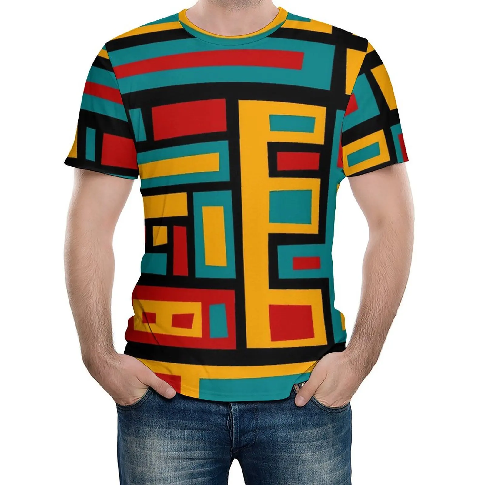 

Colorful De Stijl T Shirt Male In The City Funny T Shirts Beach Trending Tee Shirt Short Sleeve Graphic Oversized Clothes