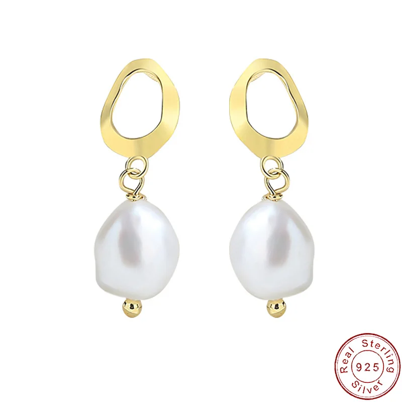

European Irregular Pearl S925 Sterling Silver Stud Earrings For Women Birthday Jewelry Gift+box