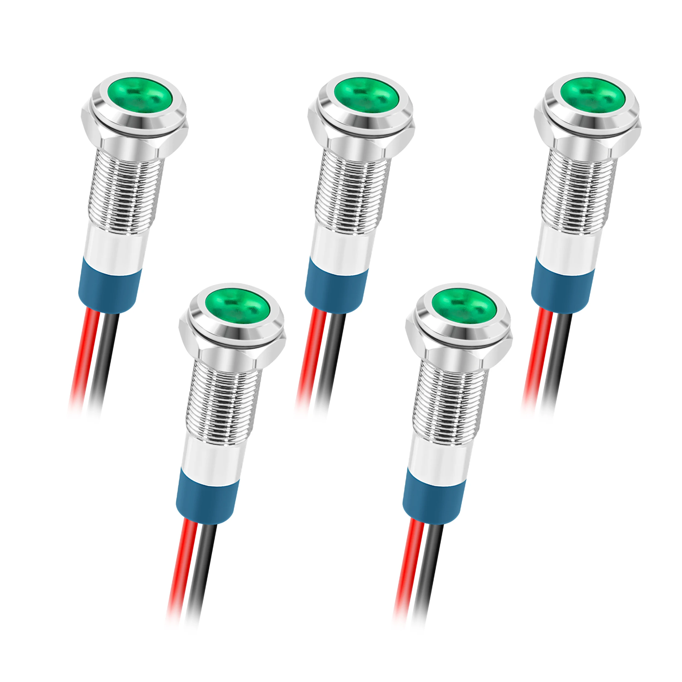 

5 шт., 6 мм, металлический светодиодный индикатор, водонепроницаемая сигнальная лампа 6 В, 12 В, 24 В, 220 В, красный/желтый/синий/зеленый/белый