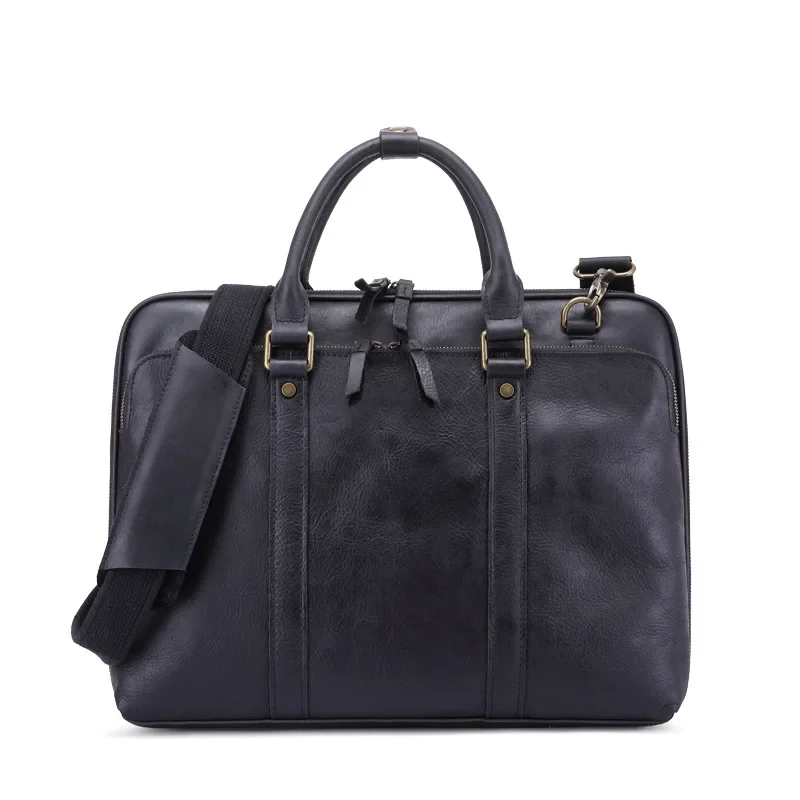 

Genuine Leather portfolio men Crossbody Messenger Laptop Bag for Office Working Business Black Briefcase Vintage Men Pack Retro