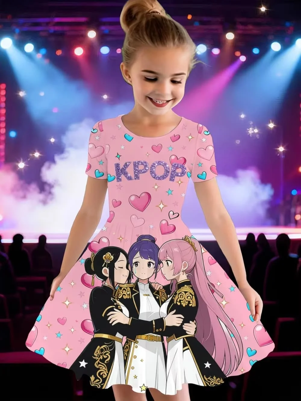 Фото Платье для девочек с мультяшным принтом в стиле K-pop, забавный подарок для фанатов, одежда в стиле Харадзюку, летние топы, платье с короткими рукавами, детская одежда №2