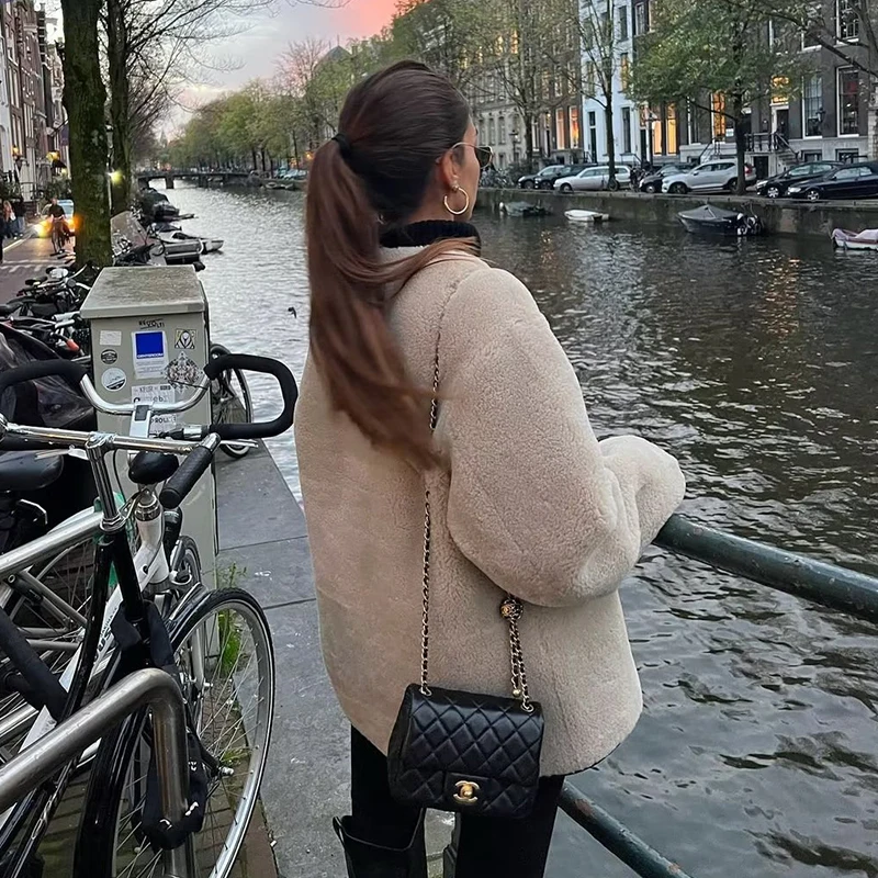 Ardm Vintage Faux Fur O-Neck Jacket Long Sleeve Tops Casual Winter Coat Women Retro New In Outwears Chic Tops