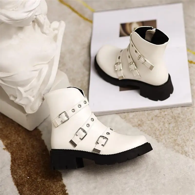 

Женские французские короткие ботинки, Новые однотонные ботинки из искусственной кожи с круглым носком на толстой подошве и V-образным вырез...