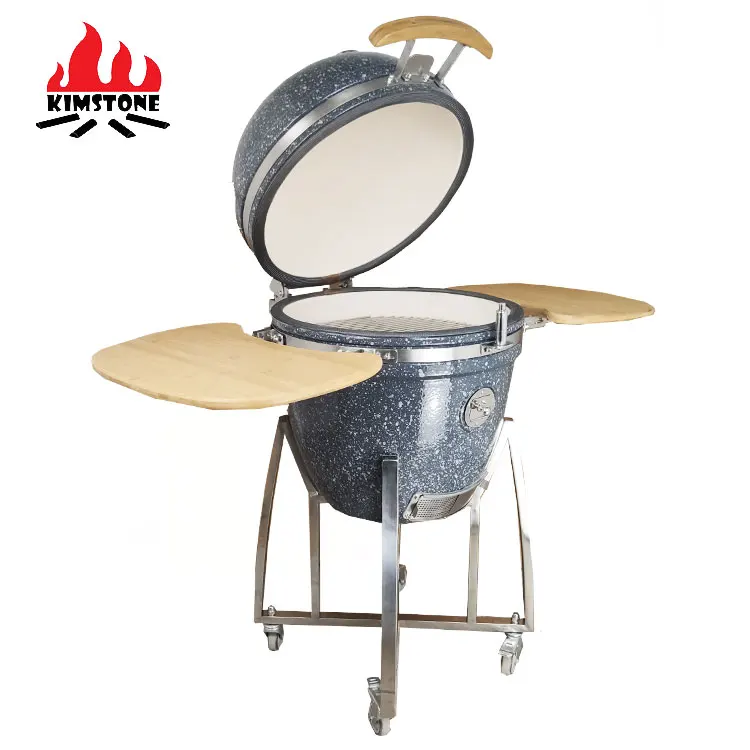 Керамический гриль KIMSTONE Kamado 21 дюйм серая и белая цветочная глазурь яйцо в форме