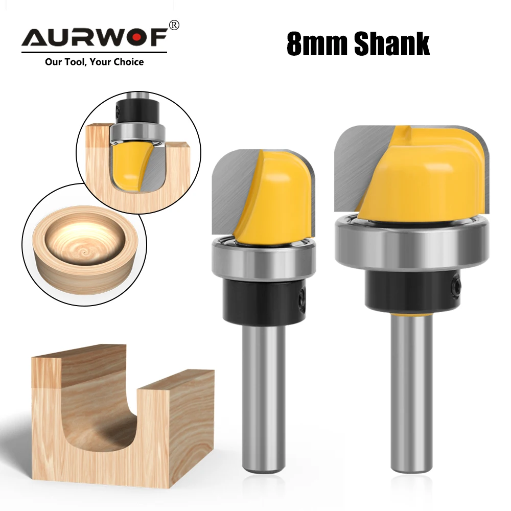 AURWOF  8mm Shank 1-1/8 3/4 Diameter Bowl Tray Router Bit Round Nose Milling Cutter with Bearing for Woodworking