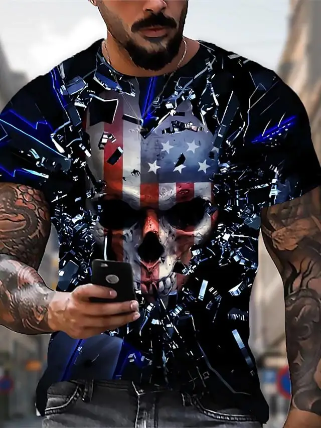 

Men's Unisex T-Shirt 3D Print Graphic Print Skull Crew Neck Daily Holiday Short Sleeve Top Casual Oversized Summer