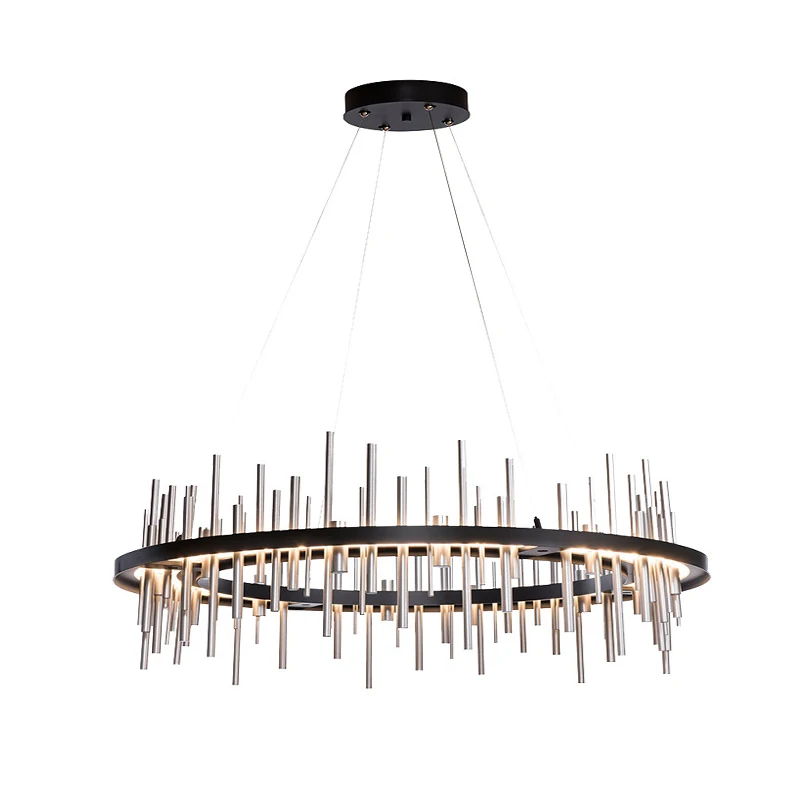 

Postmodern Minimalism Ring Shape Black Stainless Steel Chandelier Hanging Lamp For Living Dinining Room Bedroom Foyer Villa