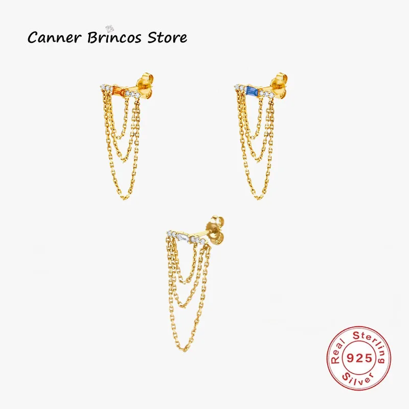 

CANNER 3 Layers Chain Tassel Earrings Unusual For Women 100% 925 Sterling Silver Long Stud Earring Pendientes Plata 925 Jewelry