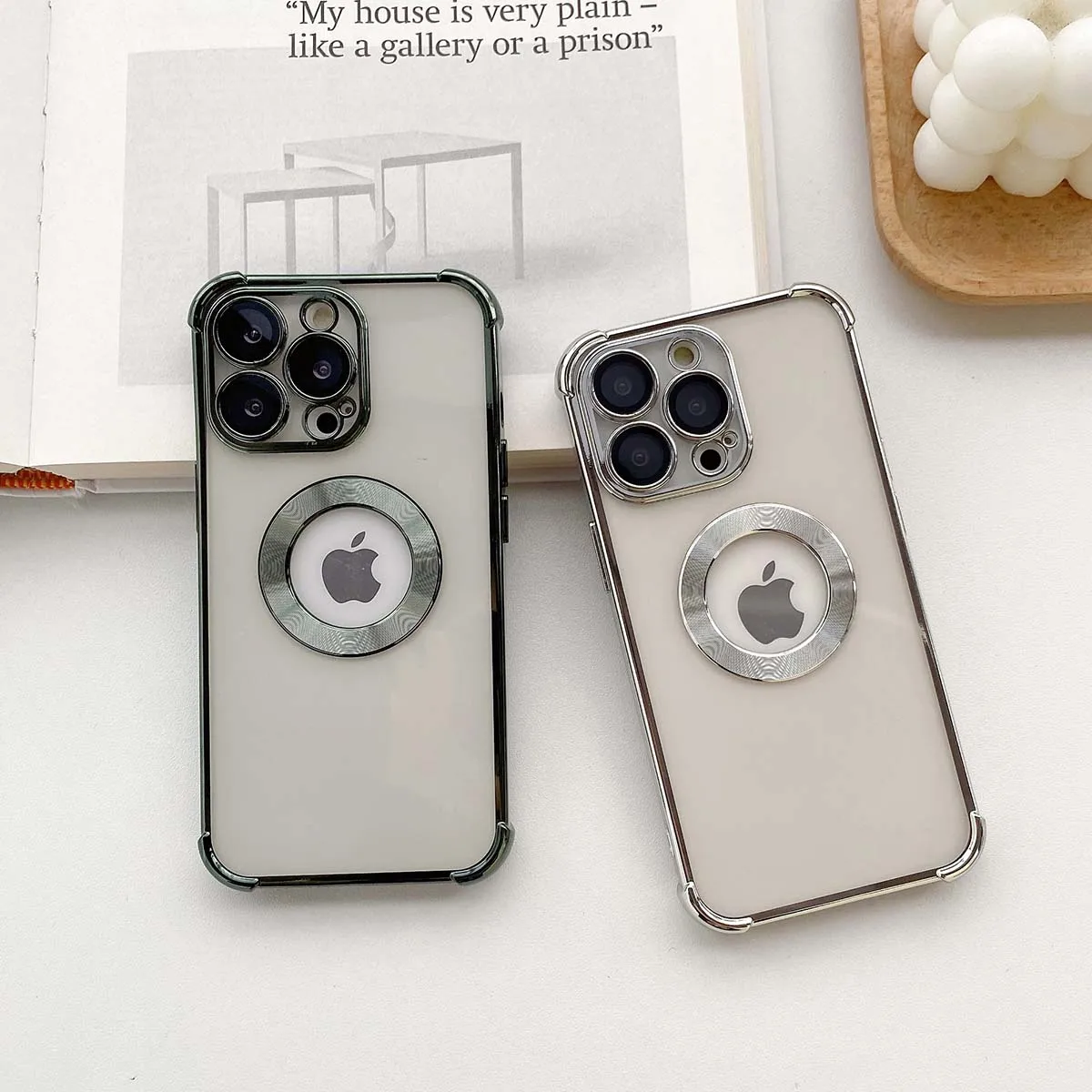 

For iPhone 11 12 13 14 Pro Max Glass Camera Protector Cove Transparent Plating Logo Hole Magnetic Soft Phone Case