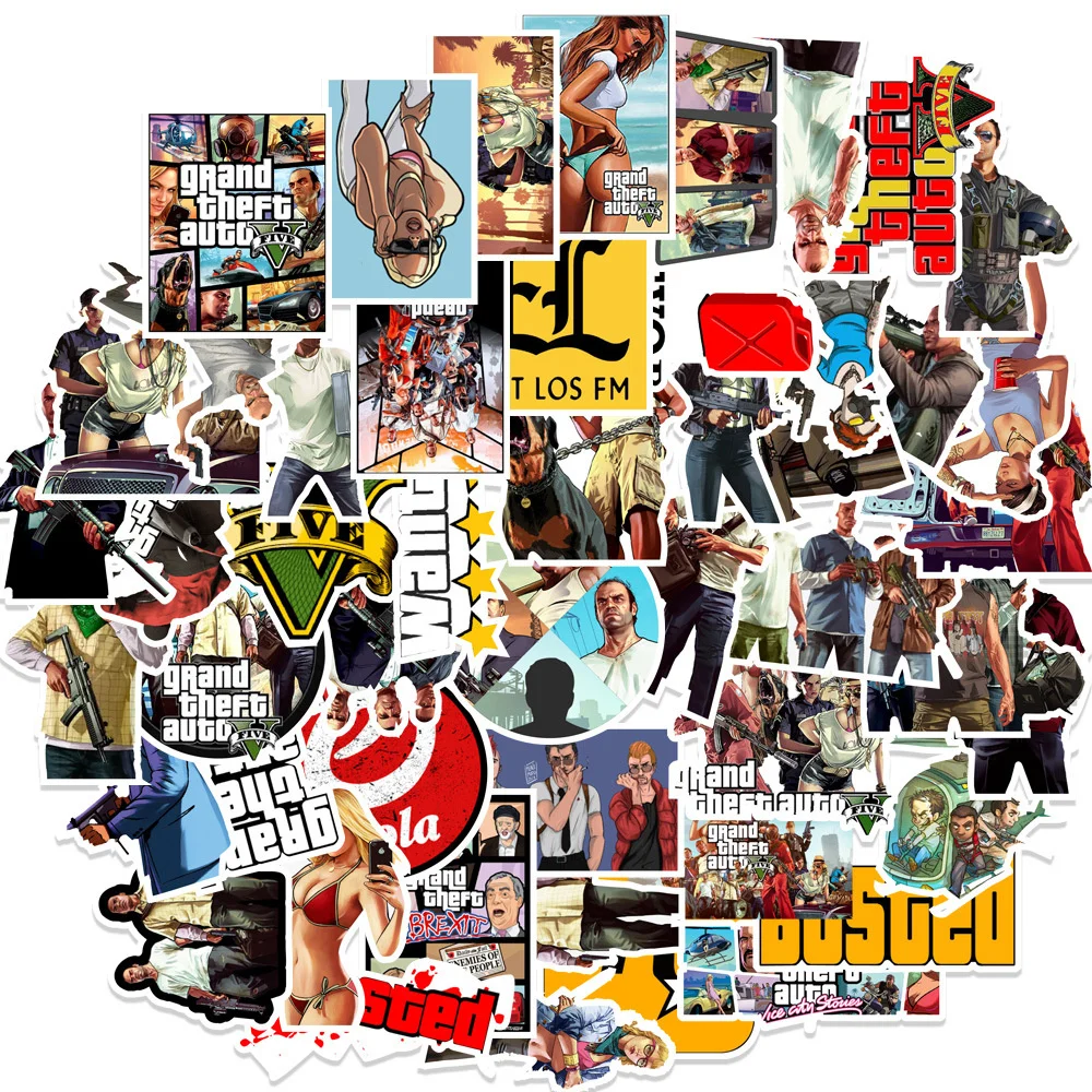 

10/30/50PCS Game Gta5 Graffiti Sticker for Toy Luggage Laptop Ipad Phone Case Gift Journal Notebook Waterproof Sticker Wholesale