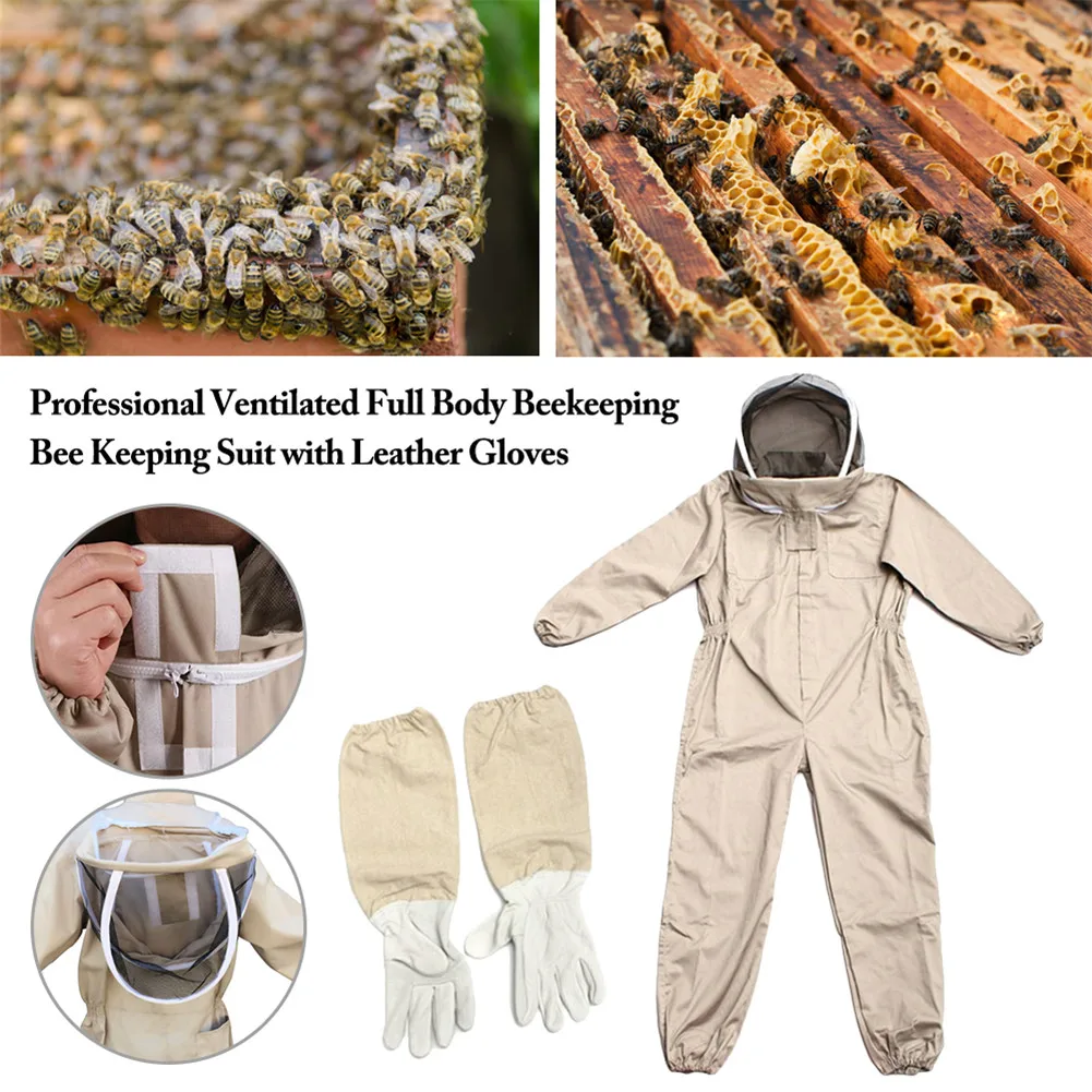 

Full Body Beekeeping Professional Ventilated Bee Keeping Suit With Leather Glove Beeproof Protective Clothing Farm Safety Outfit