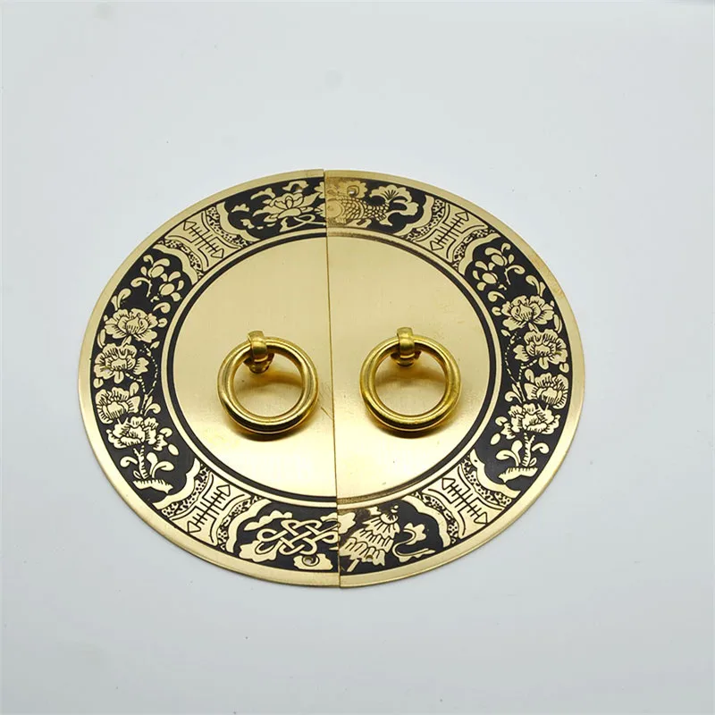 

Retro Furniture Copper Bookcase Cupboard Handle Brass Chinese Cabinet Round Knob Wardrobe Ring Pendant Handles Pulls 11CM