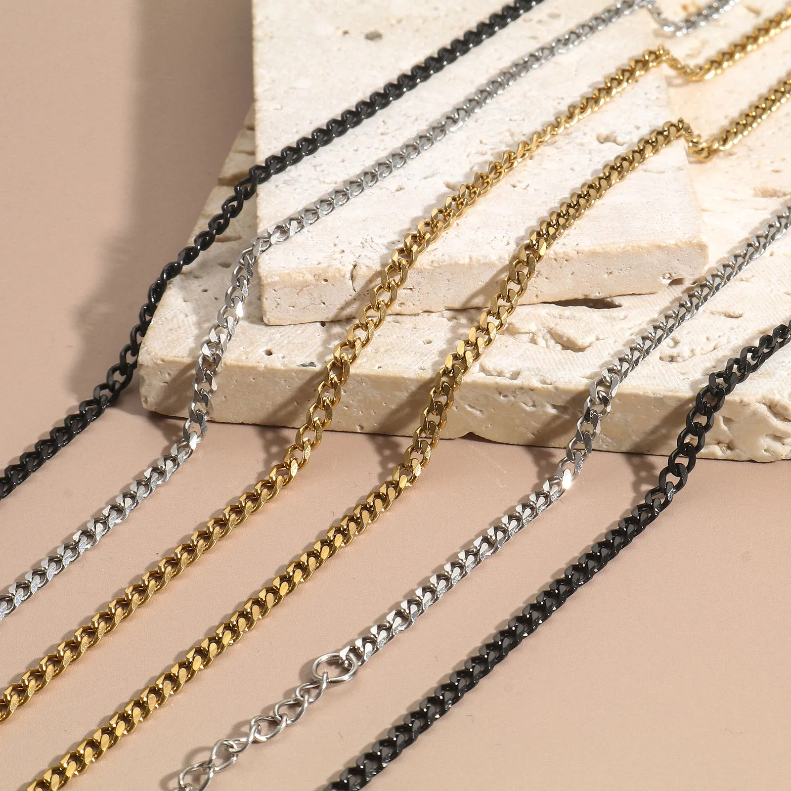 

3 5 7mm Wide Fashion Stainless Steel Link Curb Chain Bracelets Silver Color For Women Men Chains Party Jewelry 18cm long,1PC