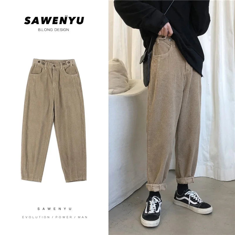 

NoEstaMal Streetwear Corduroy Men's Harem Pants Loose Vintage Casual Trousers For Male Solid Color Fashion Korean Pants Harajuku