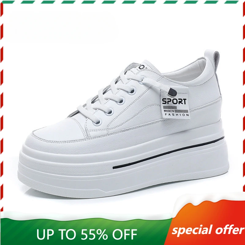 

7cm 2023 Genuine Leather Dad Shoes Chunky Sneakers Platform Heel Wedge Women Summer Vulcanized Tenis De Mujer Moccasins