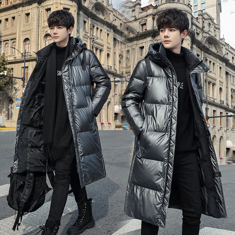 Men's Down Jacket Winter Jackets for Men Bright Face Parkas Warm Puffer Jacket Goose Jacket Hooded Loose Long Coat