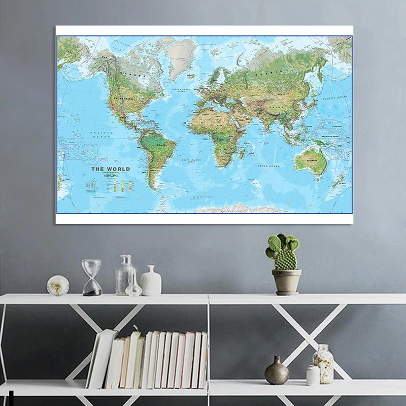 

2014 Version The World Political Map 225*150cm Large Poster Canvas Painting Wall Unframed Print Office Supplies Home Decor