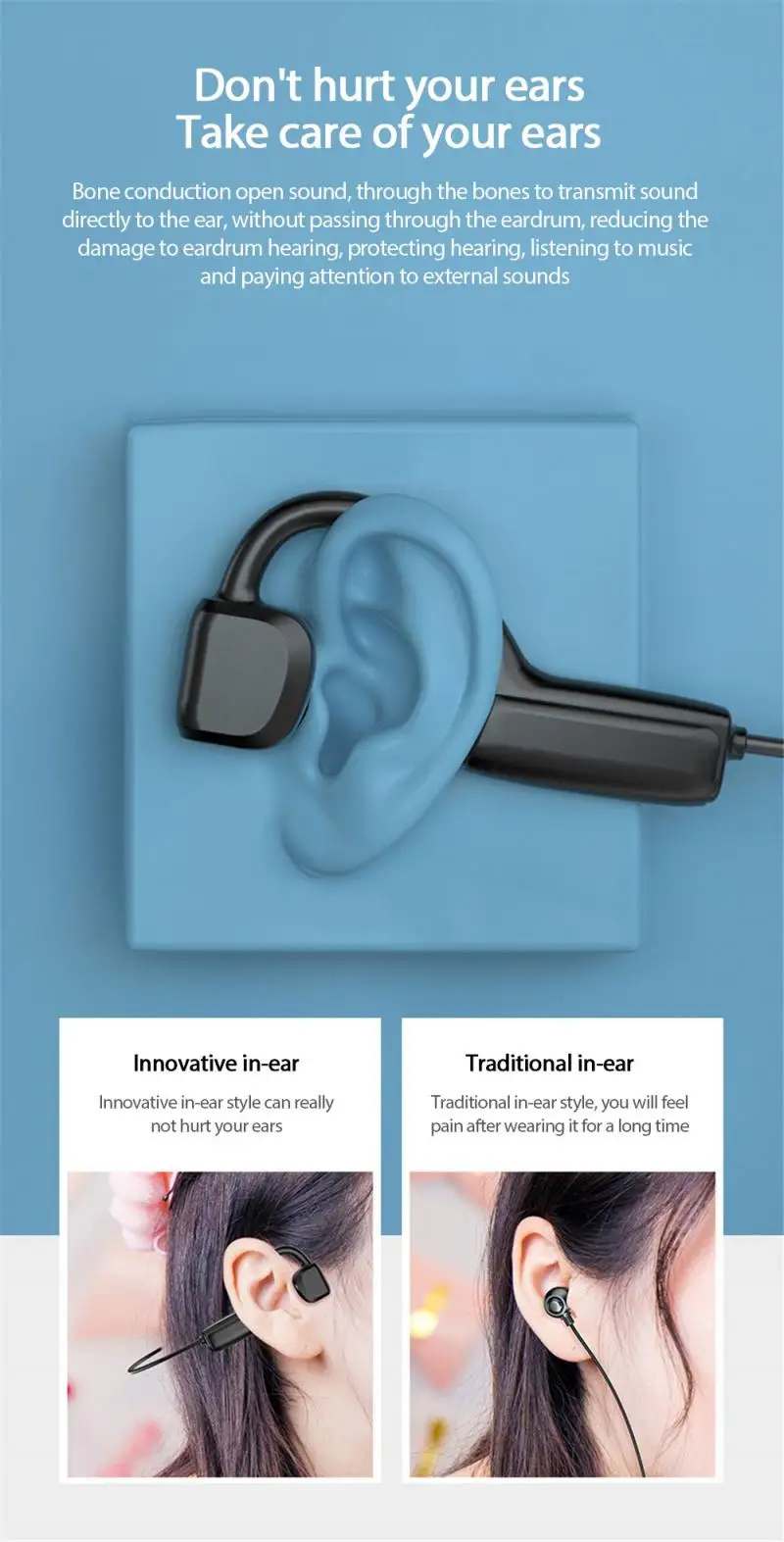 Фото Беспроводные наушники с костной проводимостью, наушники с Bluetooth, Беспроводная Bluetooth-гарнитура для Xiaomi, Iphone, Oneplus Buds №4