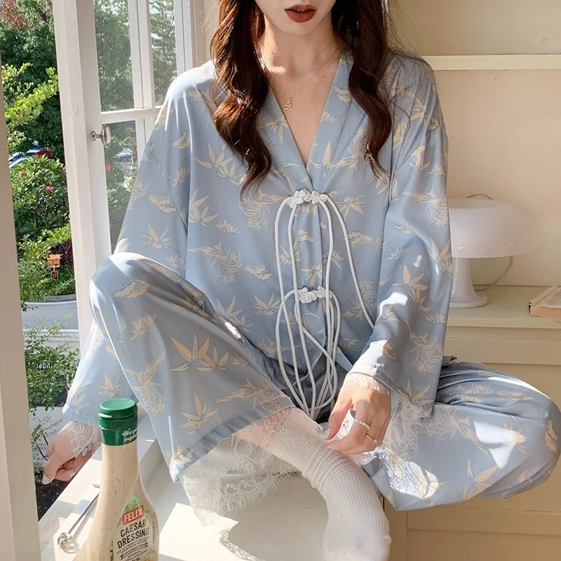 Lisacmvpnel 2022 New Autumn Women's Pajama Set Printed Long Sleeve Two Piece Set Sleepwear