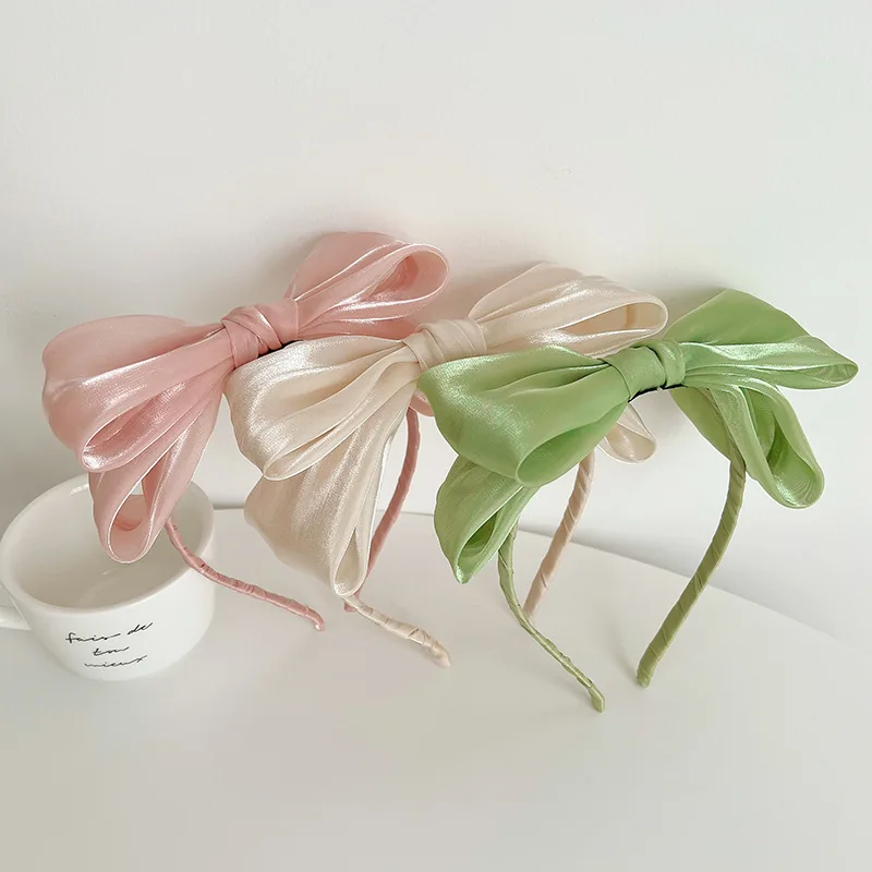 Сетчатая повязка для волос с бантом Высококачественная яркая шелковая на голову