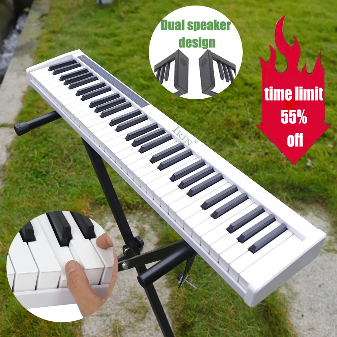 

IRIN Black White Portable 61 Keys Digital Piano Midi Controller Charging Electronic Organ Professional Instrument Kids Gift