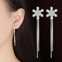 fanqieliu snowflake zircon long chain real 925 sterling silver stud earrings women new fashion jewelry gift for girl fql22012