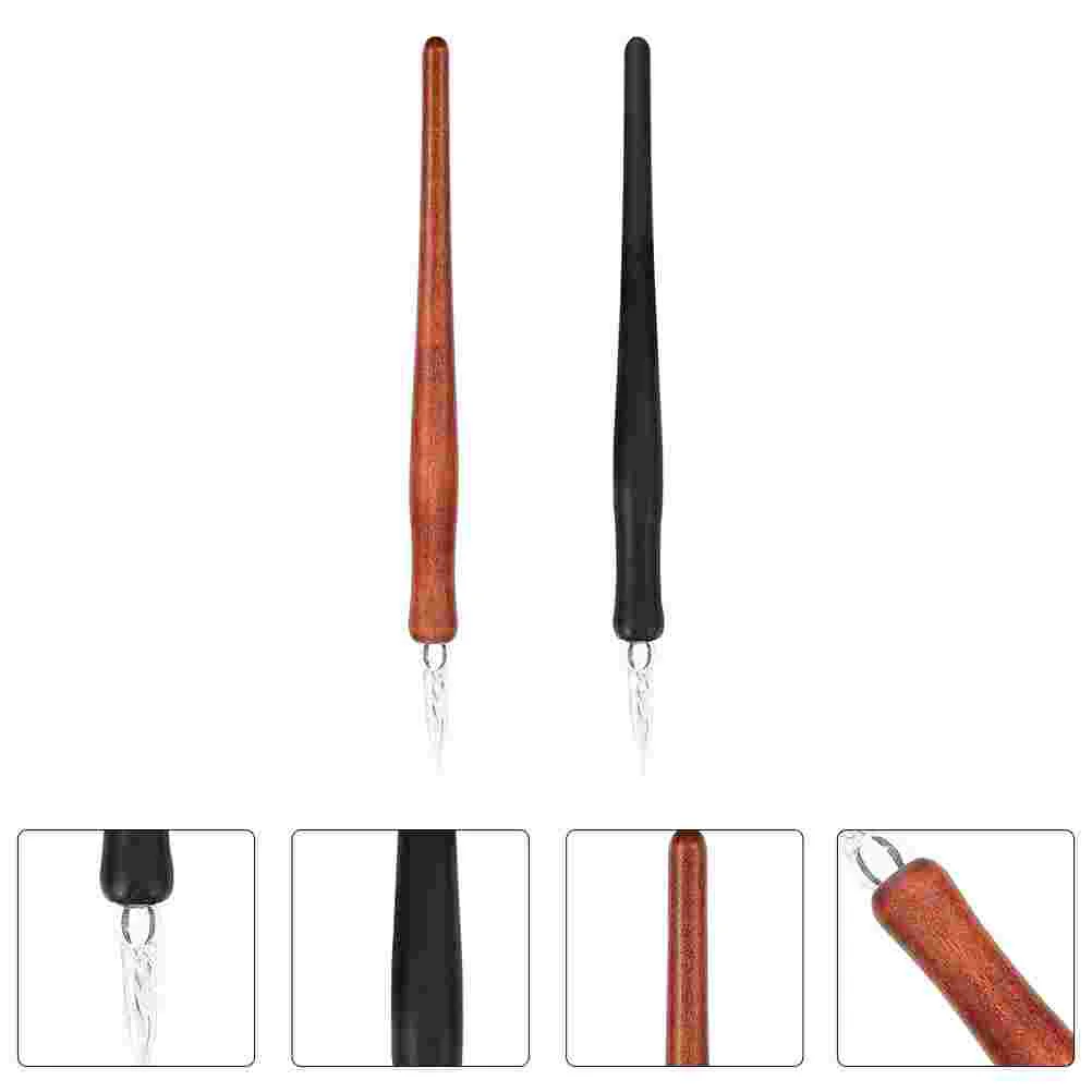 

2Pcs Vintage Glass Dip Pens with Wood Handle Art Drawing Pens Calligraphy Pens
